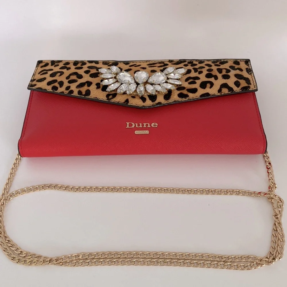 Dune London Red Leopard Print Wallet on a chain Crossbody - Picture 4 of 12